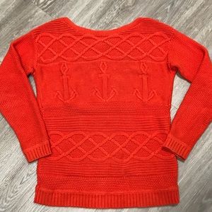 Talbots Orange Anchor Nautical Cable Knit Cotton Sweater